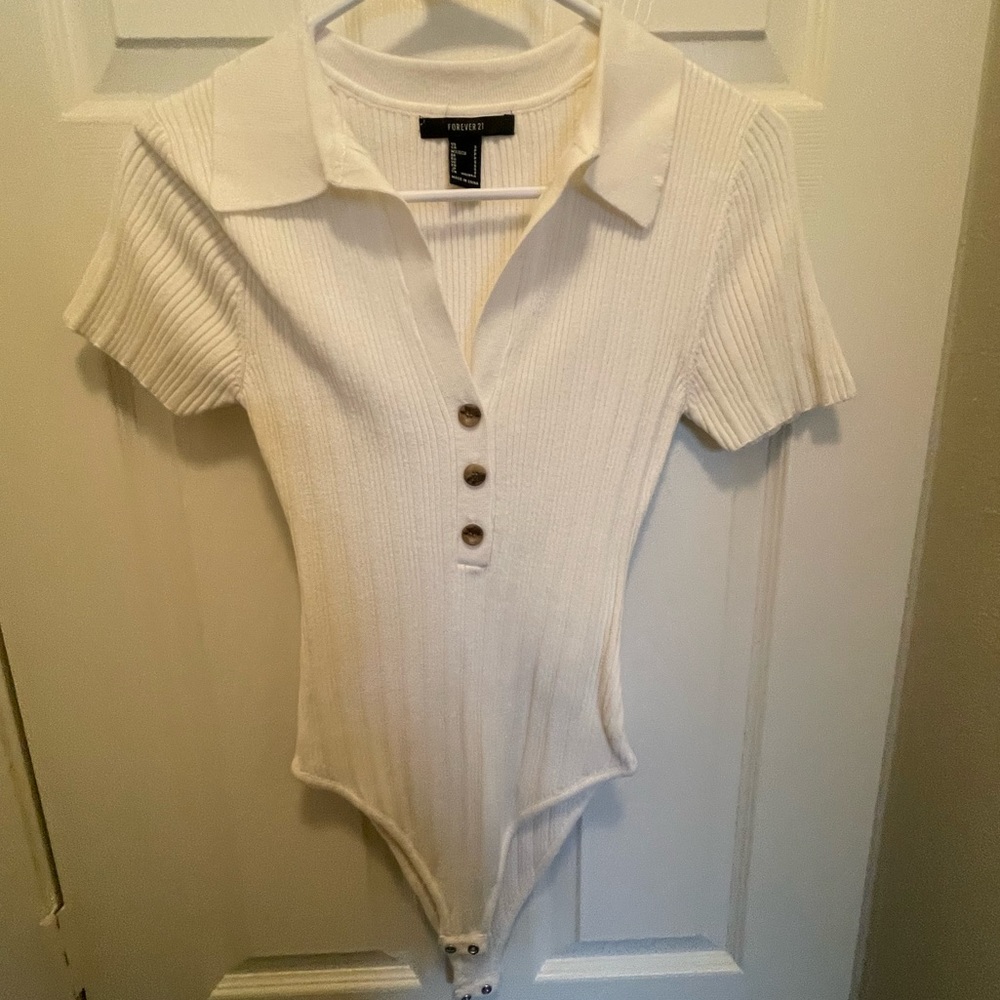White collared sweater bodysuit. Brand new. Size small